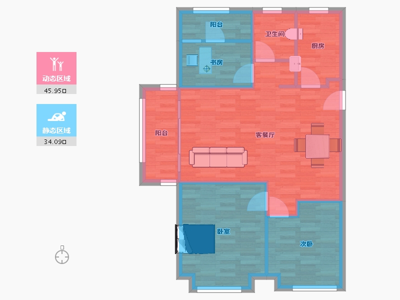 山东省-青岛市-中联依山伴城四期3号楼B91m²-72.80-户型库-动静分区