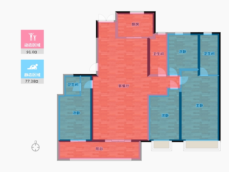 山东省-青岛市-佳源华府1号楼E户型190m²-152.01-户型库-动静分区