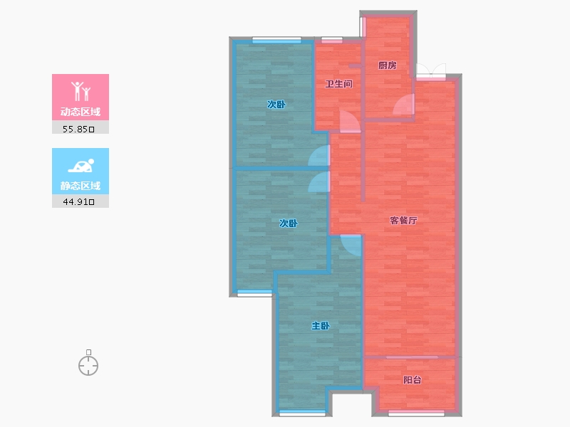 河南省-郑州市-鑫苑金水观城2号楼,3号楼,7号楼115m²-92.00-户型库-动静分区