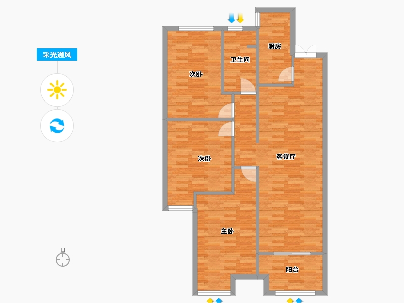 河南省-郑州市-鑫苑金水观城2号楼,3号楼,7号楼115m²-92.00-户型库-采光通风