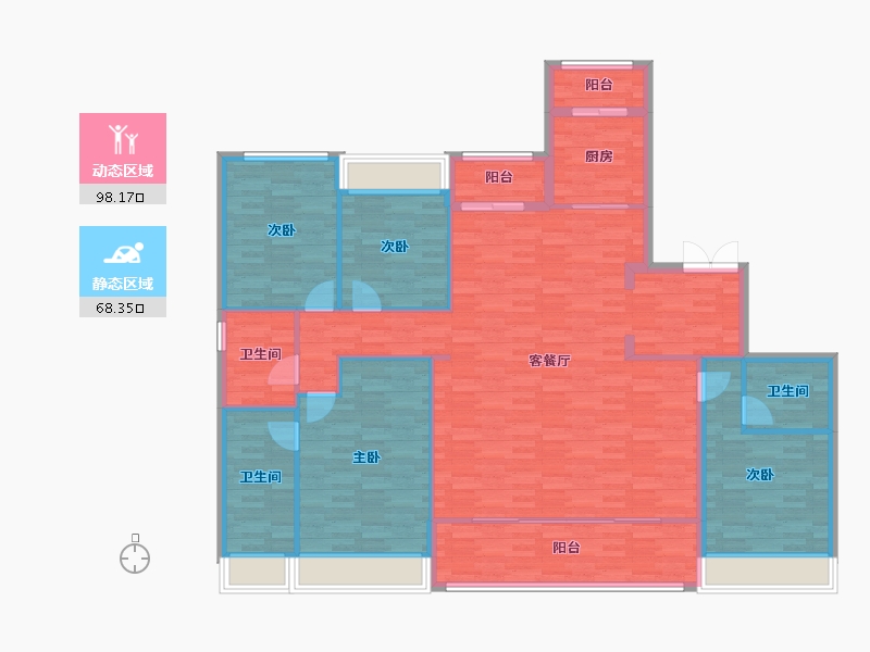 重庆-重庆市-重庆蘭园1号楼,5号楼155m²-152.82-户型库-动静分区