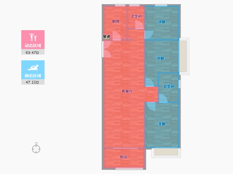 河南省-郑州市-鑫苑金水观城2号楼,3号楼,4号楼,6号楼,7号楼135m²-108.00-户型库-动静分区