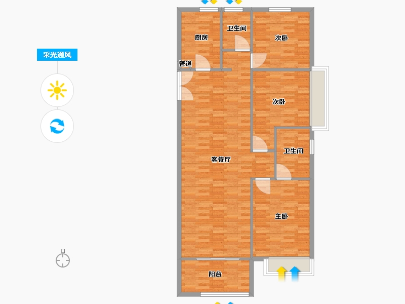 河南省-郑州市-鑫苑金水观城2号楼,3号楼,4号楼,6号楼,7号楼135m²-108.00-户型库-采光通风