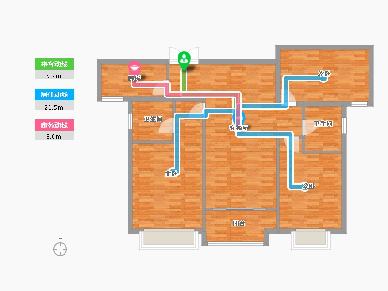 河南省-郑州市-中州府二期2号楼130m²-104.00-户型库-动静线