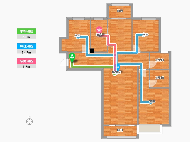 河南省-郑州市-物华国际3号楼134m²-107.20-户型库-动静线