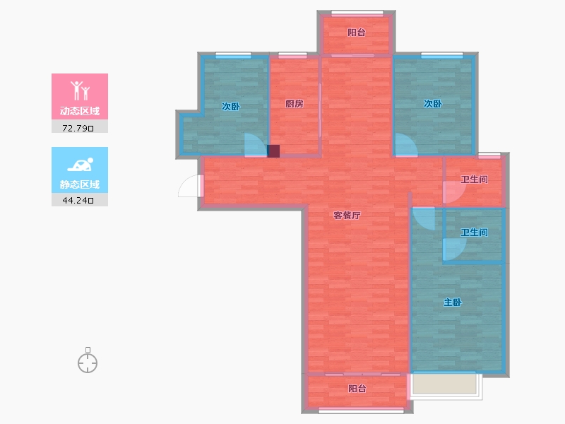 河南省-郑州市-物华国际3号楼134m²-107.20-户型库-动静分区