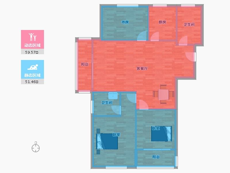 山东省-青岛市-瑞海澜山1，9，13，19，27号楼127m²-101.95-户型库-动静分区