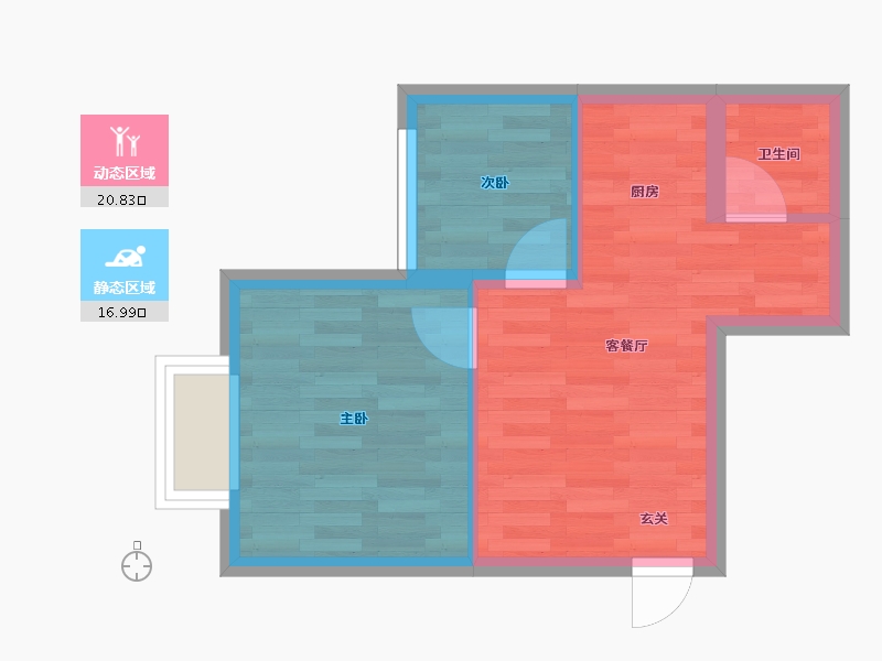 四川省-成都市-思学园智能村C4户型44m²-33.38-户型库-动静分区