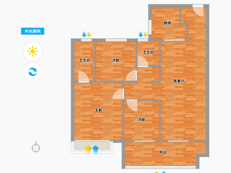 河南省-郑州市-万科美景世玠1号楼128m²-102.40-户型库-采光通风