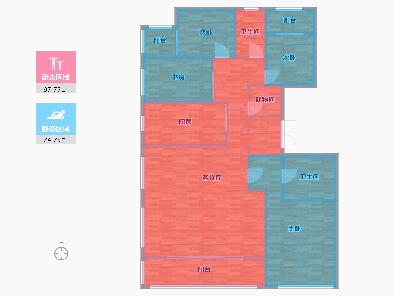 河南省-郑州市-万科美景世玠7号楼,8号楼,13号楼200m²-160.00-户型库-动静分区