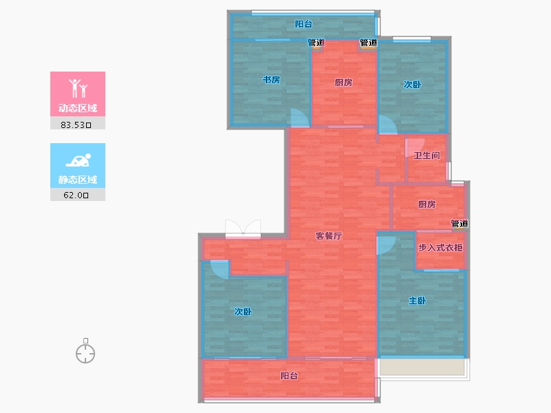 河南省-郑州市-万科美景世玠7号楼,8号楼,13号楼168m²-134.40-户型库-动静分区