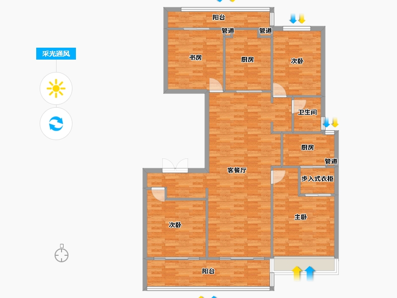 河南省-郑州市-万科美景世玠7号楼,8号楼,13号楼168m²-134.40-户型库-采光通风