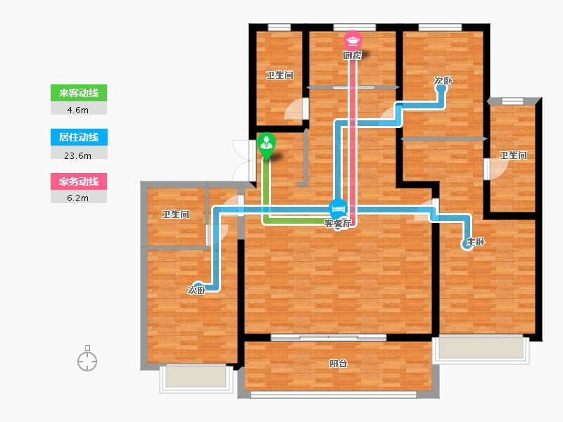 山东省-青岛市-佳源华府1，4号楼D户型169m²-135.01-户型库-动静线