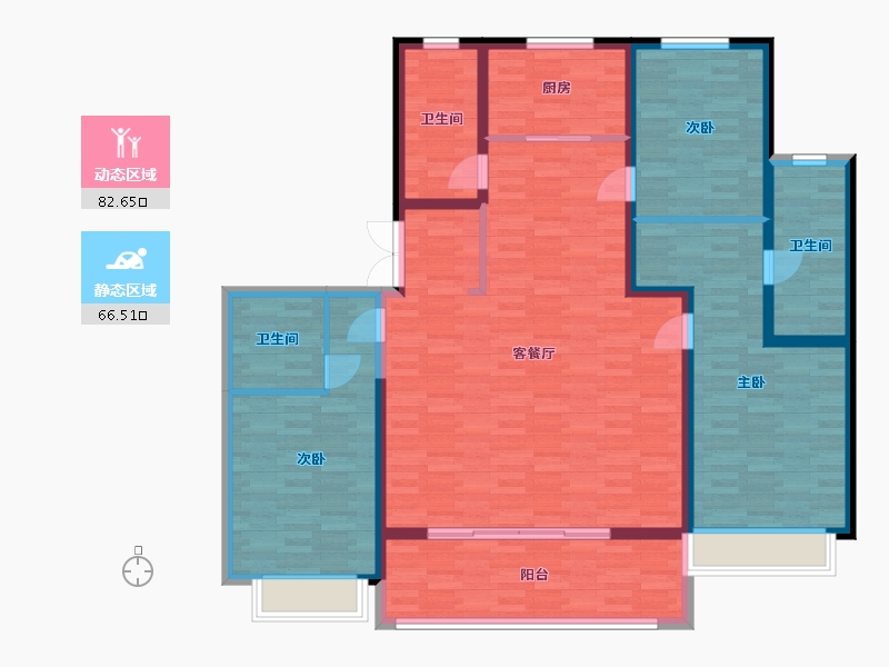 山东省-青岛市-佳源华府1，4号楼D户型169m²-135.01-户型库-动静分区