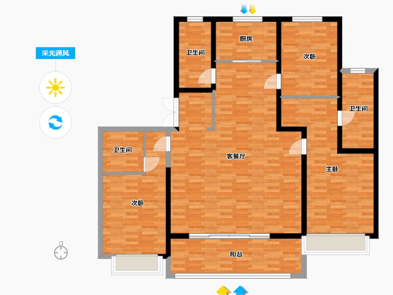 山东省-青岛市-佳源华府1，4号楼D户型169m²-135.01-户型库-采光通风