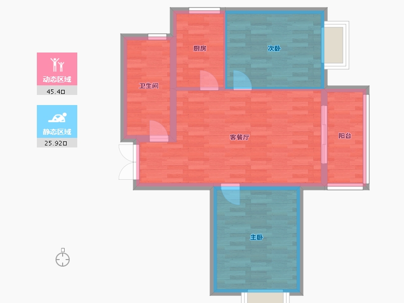 河南省-郑州市-明天香槟花园1号楼,2号楼80m²-64.00-户型库-动静分区