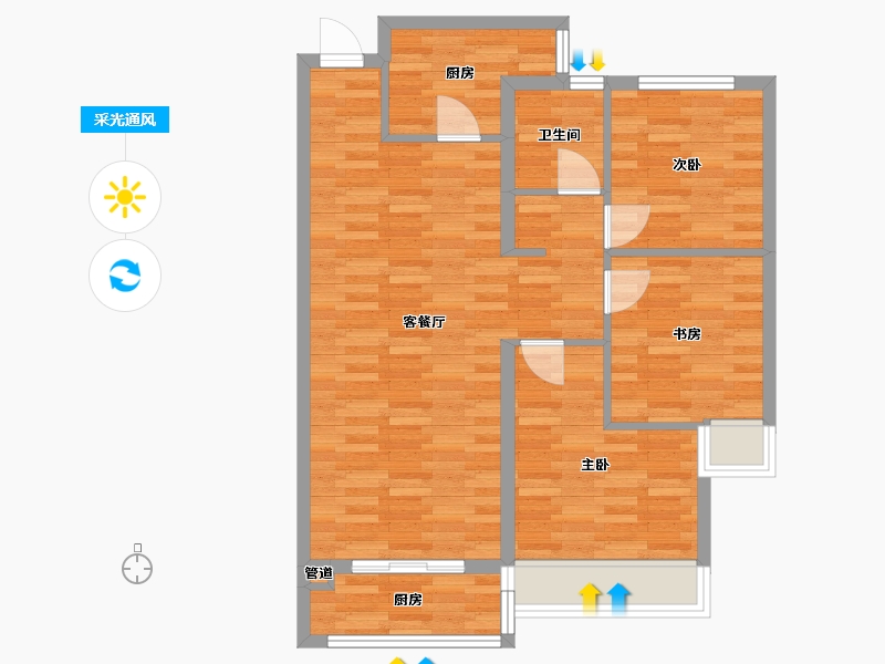 河南省-郑州市-美盛教育港湾一期4,1号,5号楼98m²-78.40-户型库-采光通风