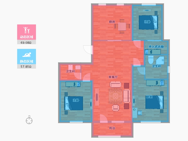 山东省-青岛市-禧竹雅园2号楼N户型143m²-114.70-户型库-动静分区