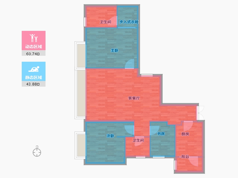 重庆-重庆市-日月光解放碑1号R3栋95m²-95.00-户型库-动静分区