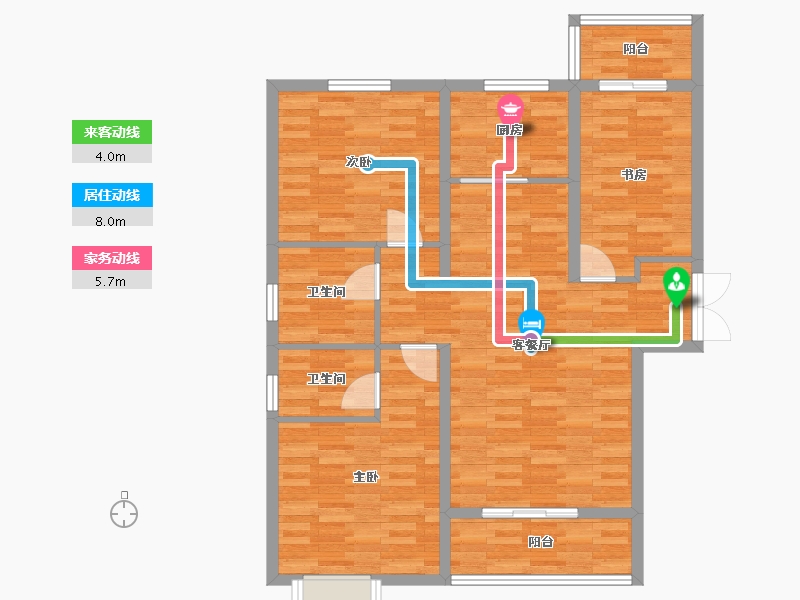 河南省-郑州市-明天香槟花园1号楼,2号楼122m²-97.60-户型库-动静线