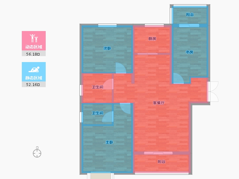 河南省-郑州市-明天香槟花园1号楼,2号楼122m²-97.60-户型库-动静分区