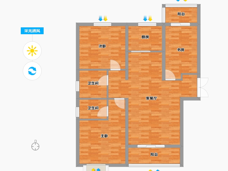 河南省-郑州市-明天香槟花园1号楼,2号楼122m²-97.60-户型库-采光通风