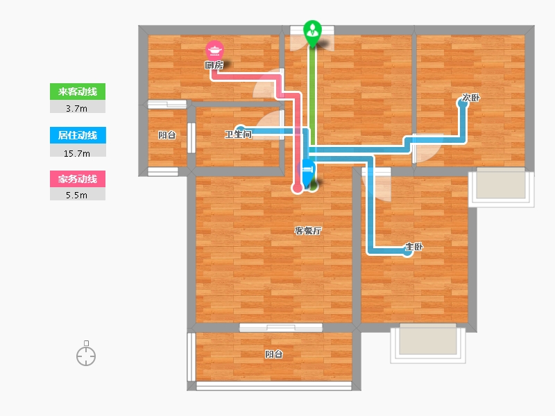 河南省-郑州市-明天香槟花园1号楼,2号楼89m²-71.20-户型库-动静线