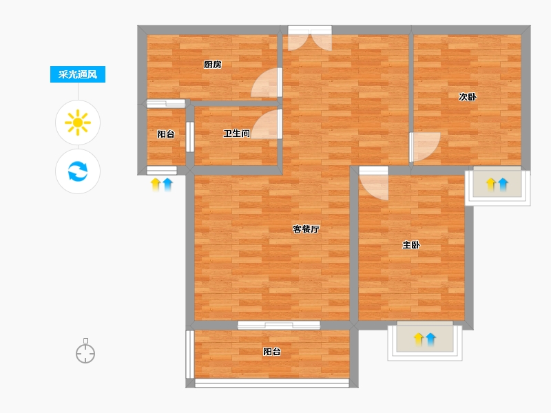 河南省-郑州市-明天香槟花园1号楼,2号楼89m²-71.20-户型库-采光通风