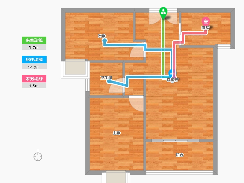 河南省-郑州市-明天香槟花园1号楼,2号楼79m²-63.20-户型库-动静线