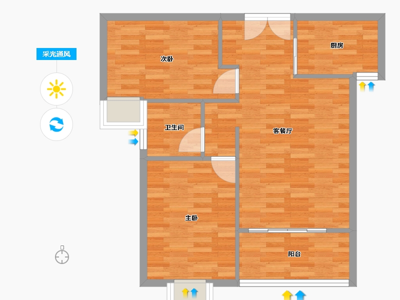 河南省-郑州市-明天香槟花园1号楼,2号楼79m²-63.20-户型库-采光通风