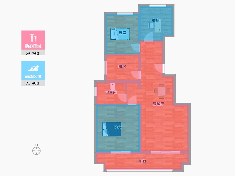 陕西省-西安市-金开御府100m²-77.08-户型库-动静分区