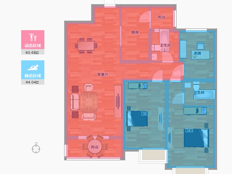 陕西省-西安市-群星盛唐毓城117㎡-93.24-户型库-动静分区