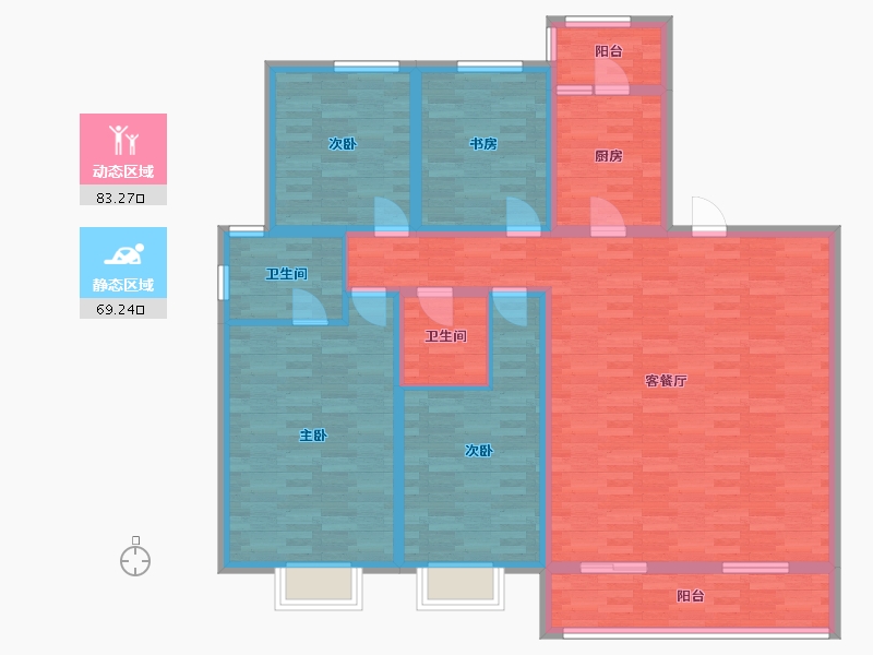 陕西省-西安市-群星盛唐毓城169㎡-136.99-户型库-动静分区