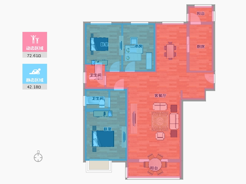 陕西省-西安市-群星盛唐毓城129㎡-103.04-户型库-动静分区