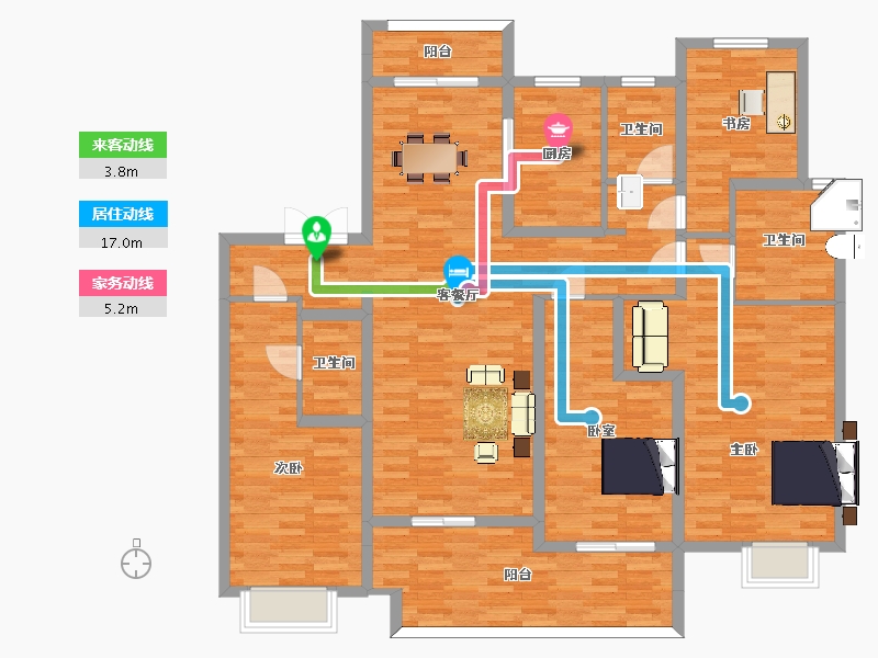 陕西省-西安市-高新骊山下的院子188㎡-149.99-户型库-动静线