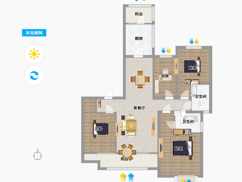 陕西省-西安市-群星盛唐毓城143㎡-114.53-户型库-采光通风