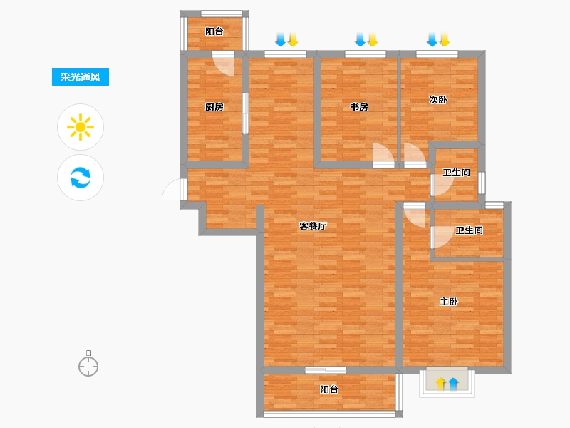 陕西省-西安市-群星盛唐毓城136㎡-109.01-户型库-采光通风