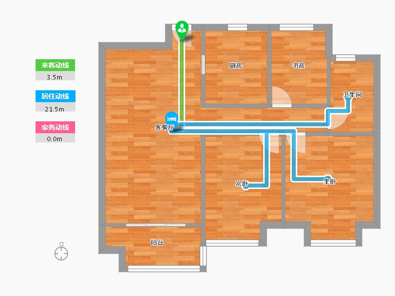 河南省-郑州市-锦艺金水湾三期3号楼,三期6号楼,三期13号楼88m²-70.40-户型库-动静线