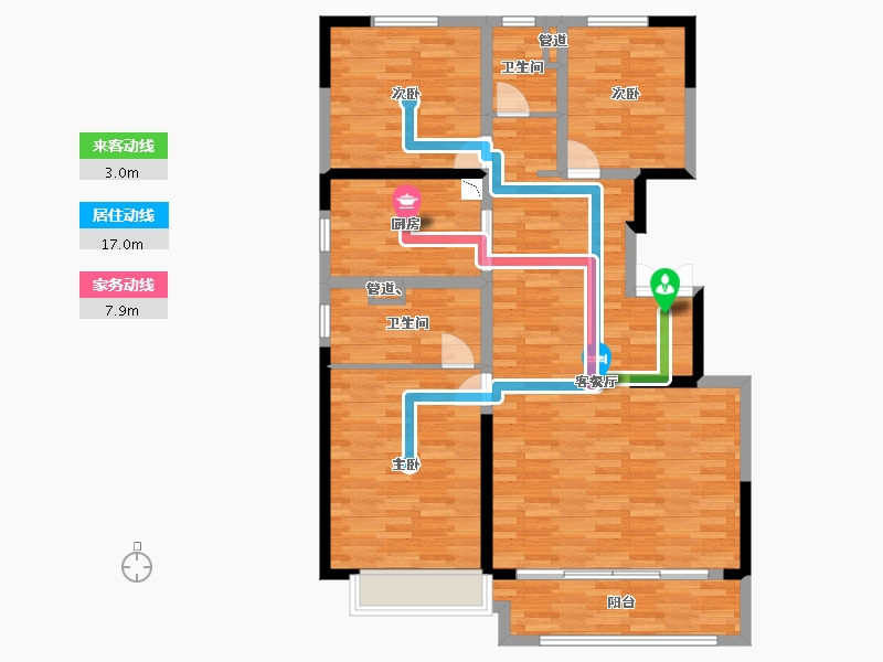 河南省-郑州市-康桥东麓园12号楼136m²-108.80-户型库-动静线