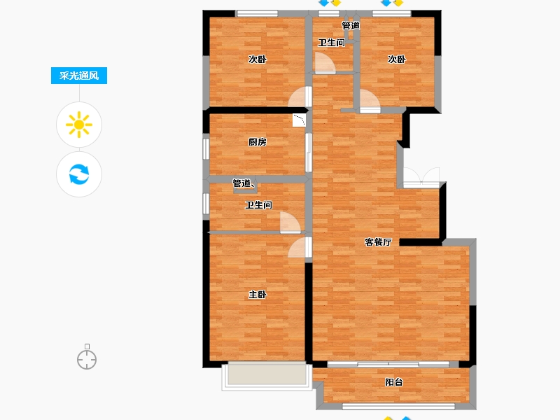 河南省-郑州市-康桥东麓园12号楼136m²-108.80-户型库-采光通风