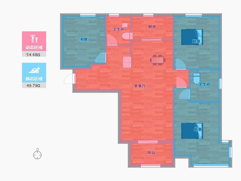 河南省-郑州市-华南城紫荆名都A1户型119m²-95.01-户型库-动静分区