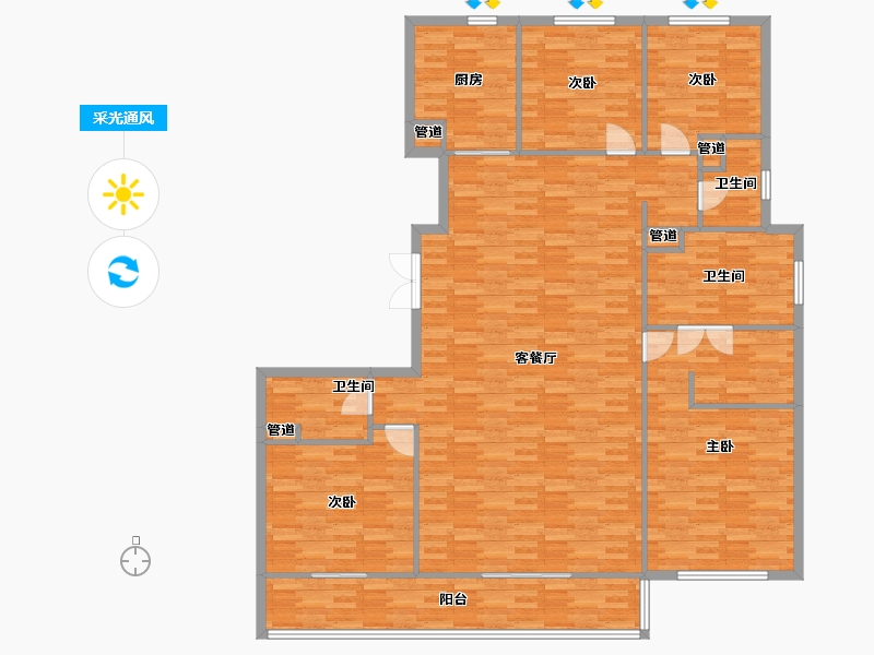 河南省-郑州市-融创金林金水府9号楼218m²-174.40-户型库-采光通风