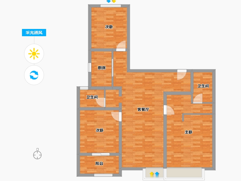 河南省-郑州市-融创蘭园9号楼126m²-100.80-户型库-采光通风