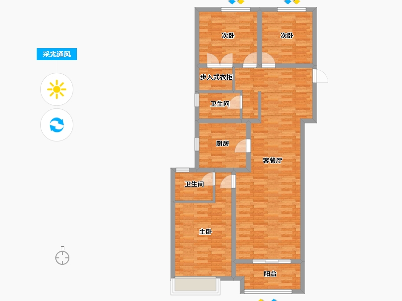 河南省-郑州市-融创蘭园9号楼124m²-99.21-户型库-采光通风