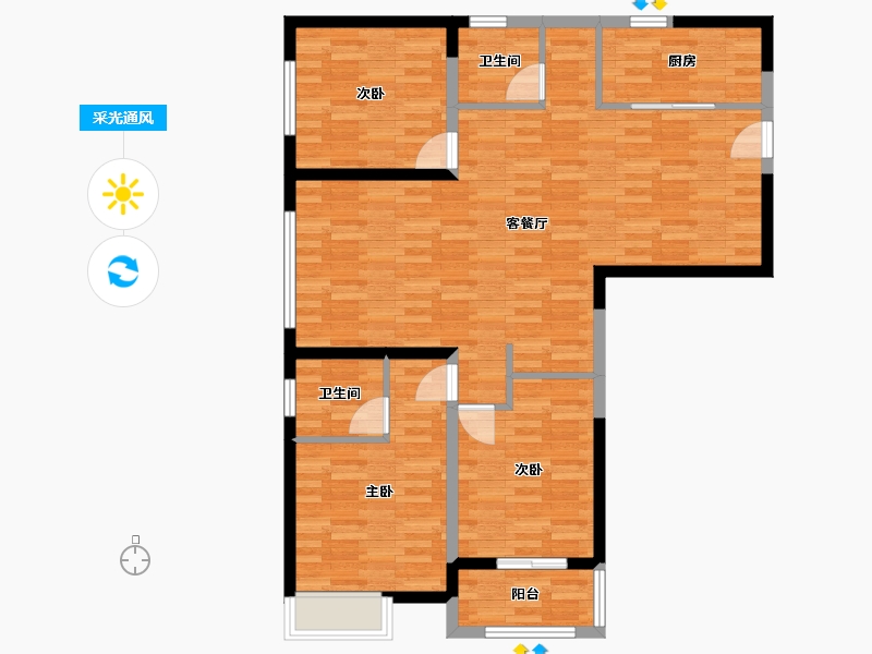 河南省-郑州市-融创蘭园2号楼124m²-99.20-户型库-采光通风