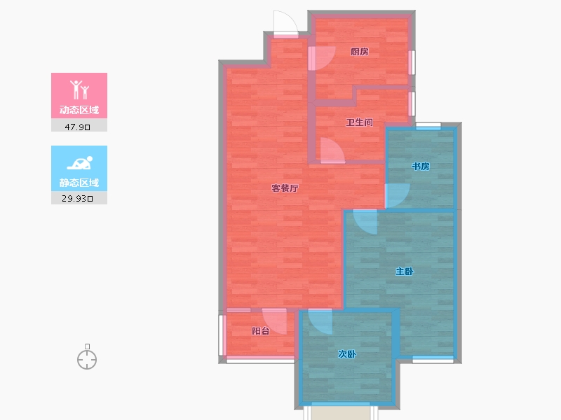 河南省-郑州市-清韵颐景苑87m²-69.61-户型库-动静分区