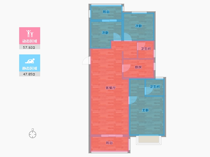 河南省-郑州市-清韵颐景苑119m²-95.20-户型库-动静分区