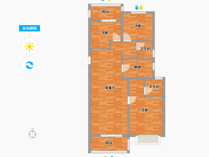 河南省-郑州市-清韵颐景苑119m²-95.20-户型库-采光通风