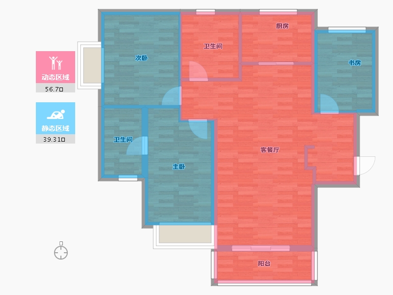 河南省-郑州市-清韵颐景苑108m²-86.40-户型库-动静分区