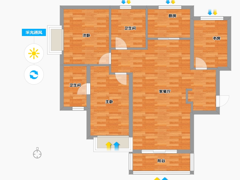 河南省-郑州市-清韵颐景苑108m²-86.40-户型库-采光通风